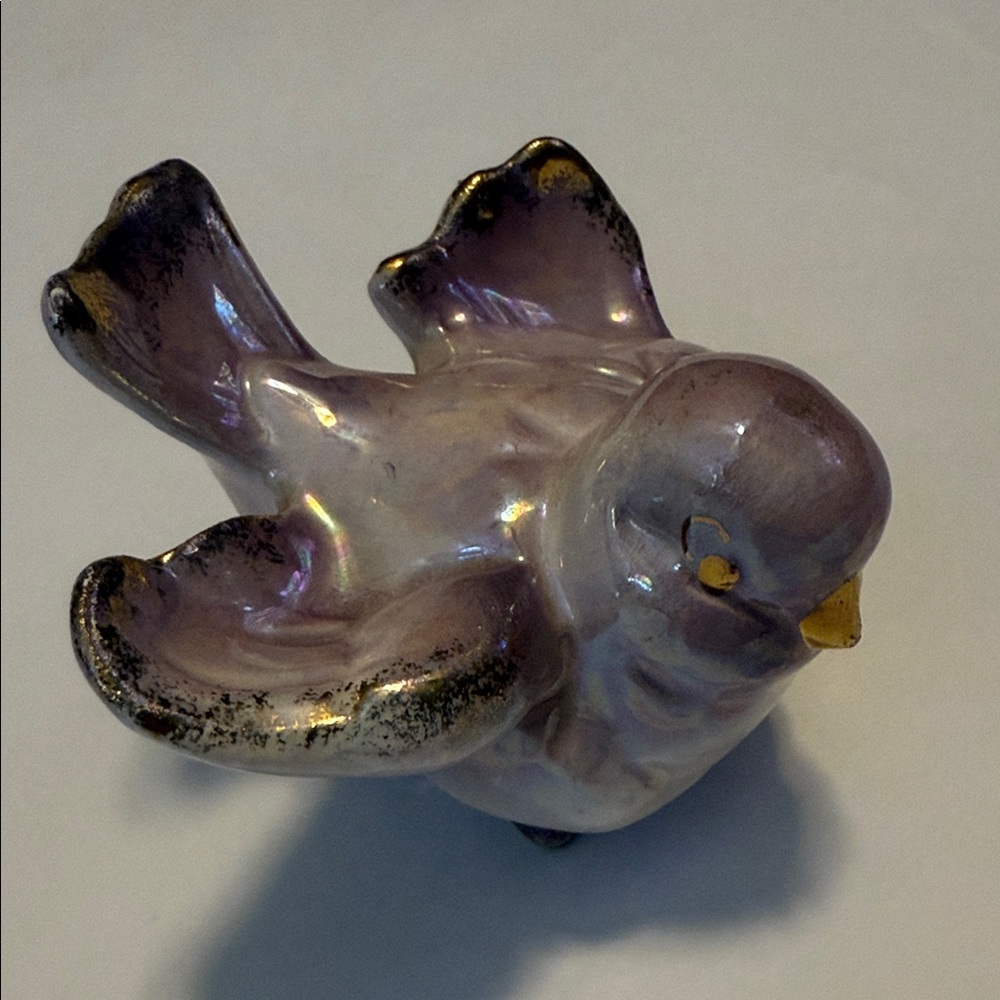Vintage Mid Century Ceramic Lavender Bird Figurine Gold Accents